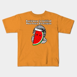 Resistance Is Justified When People Are Occupied - Watermelon Keffiyeh - Full Wrap - With Eyes - Back Kids T-Shirt